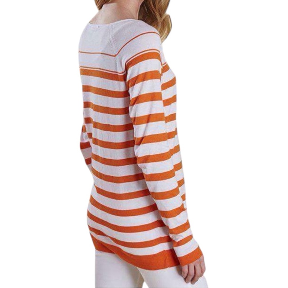 Barbour Women’s Chock Striped Knit Long Sleeve Boat Neck in Marigold Top Sz 14 - Picture 2 of 9
